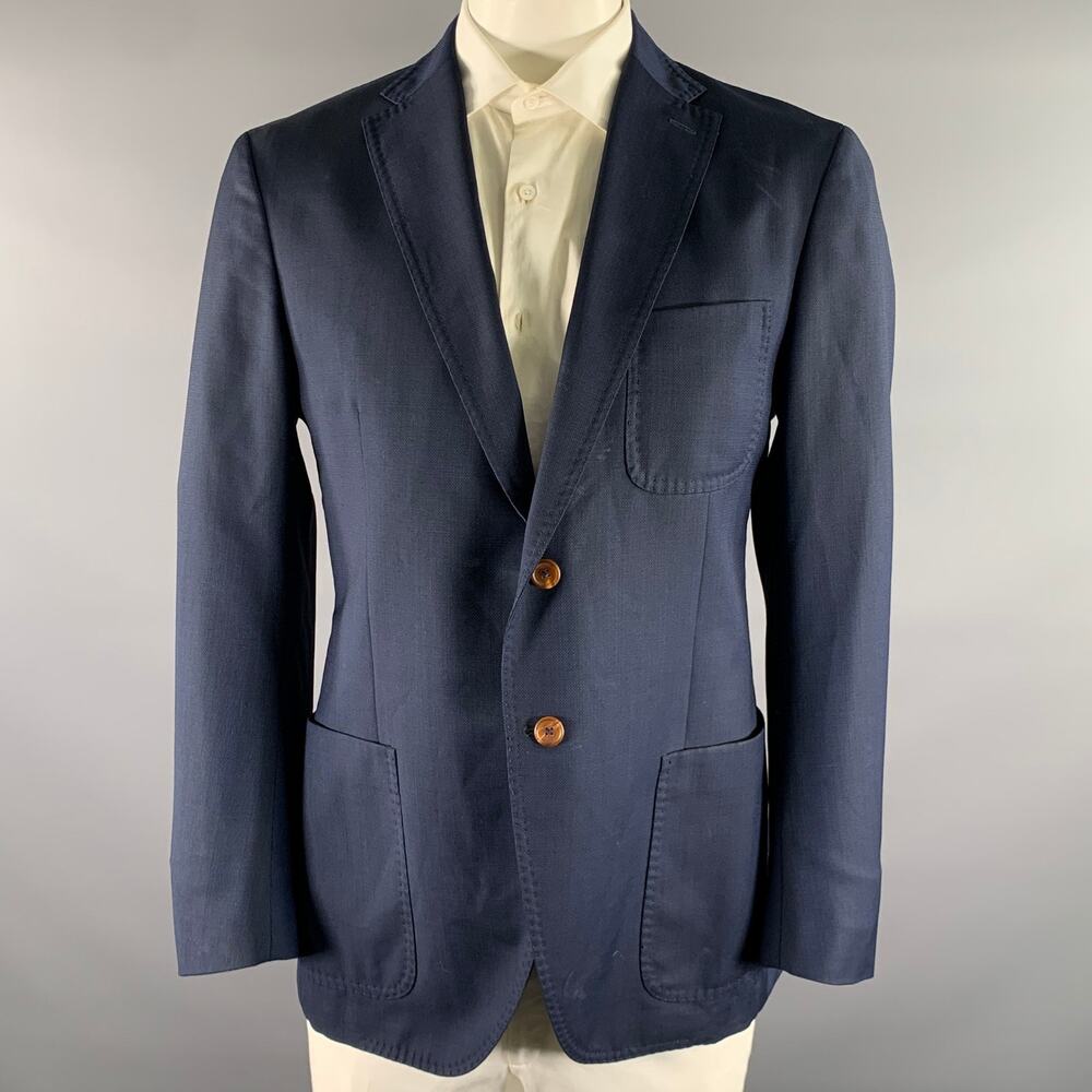 LUCIANO BARBERA Chest Size 44 Navy Basketweave Wool  Sport Coat